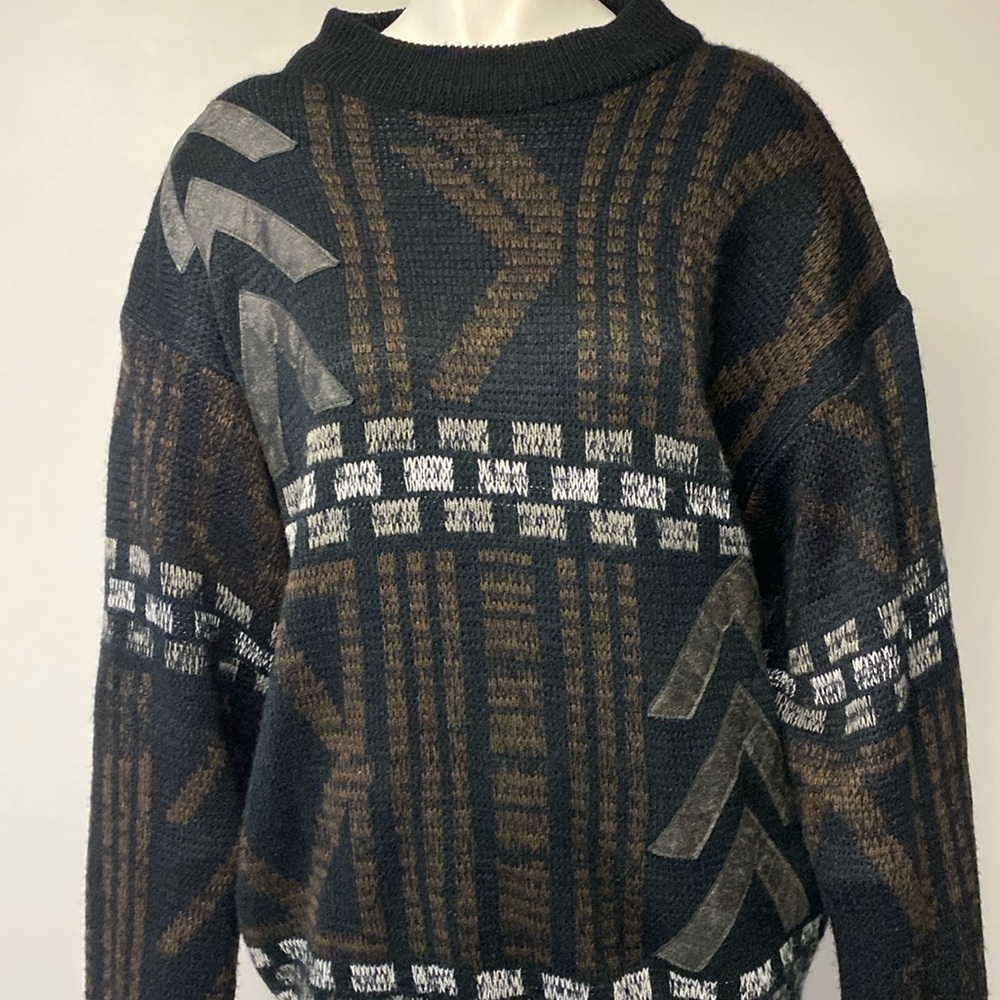 LUCIANO DIVANNI Vintage crewneck knit sweater, geometric patterns size medium - Picture 2 of 6